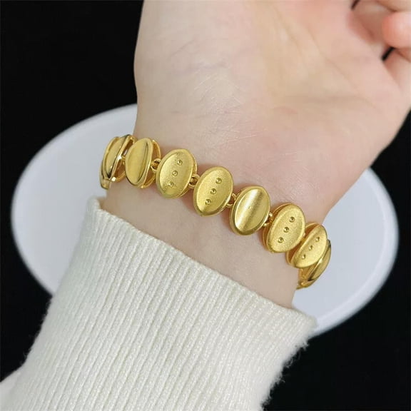 K-KED 24K Yellow Gold Plated 12mm 7.8" Fashion Beans Moon Women's Chains Bracelet