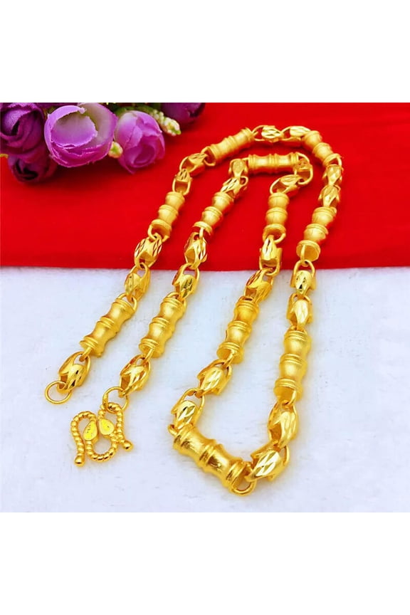 24K Yellow Gold Plated Bamboo Car Flower Cool Men's Chains Necklace 8mm 24"