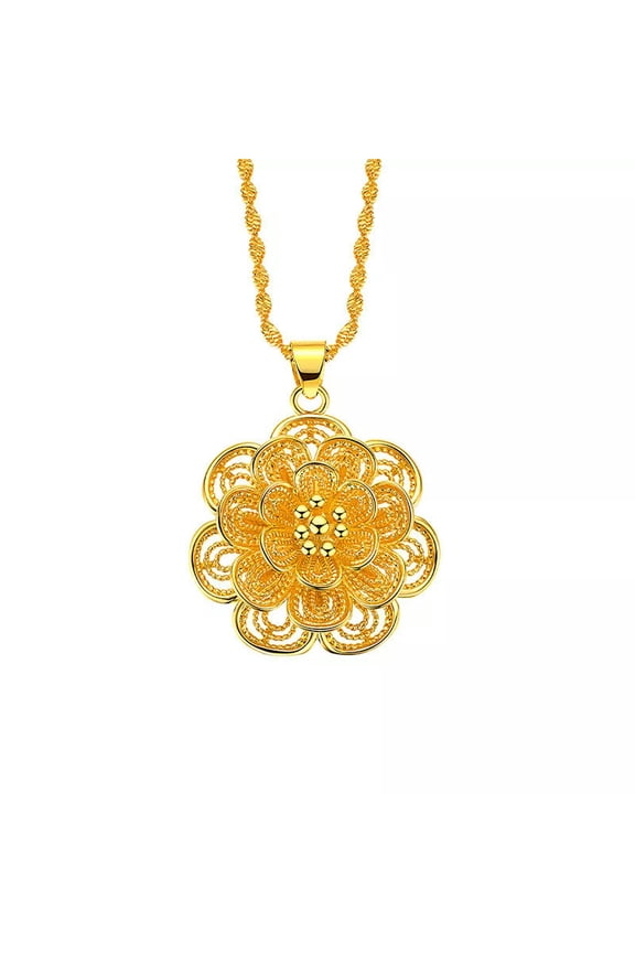 24K Yellow Gold Plated Fashion Delicate Jewelry Large Flower Pendant Women's Necklace