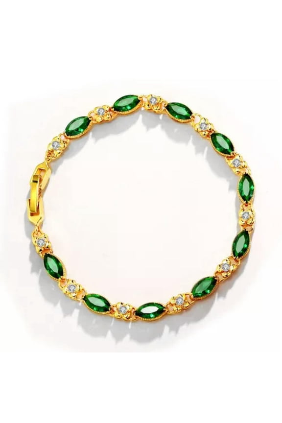 24k Gold Plated Ruby Bracelet Chains for Women Wedding Christmas Birthday Gift-Green Ruby