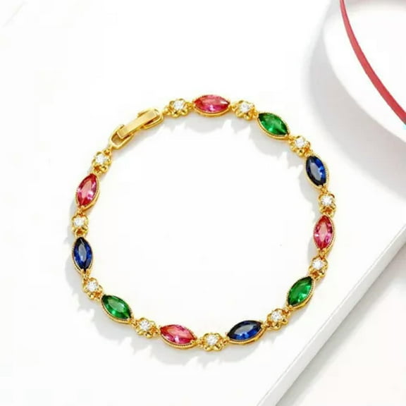K-KED 24k Gold Plated Ruby Bracelet Chains for Women Wedding Christmas Birthday Gift-Mix-Color Ruby