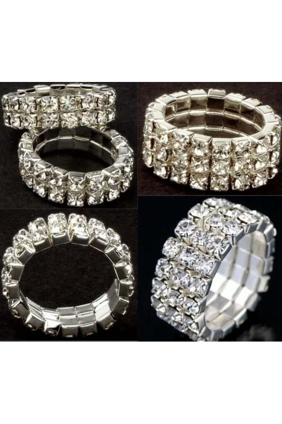 24pcs Elastic Zircon Rings 2 Row 3 Row Women's Crystal CZ Charm Wedding Rings
