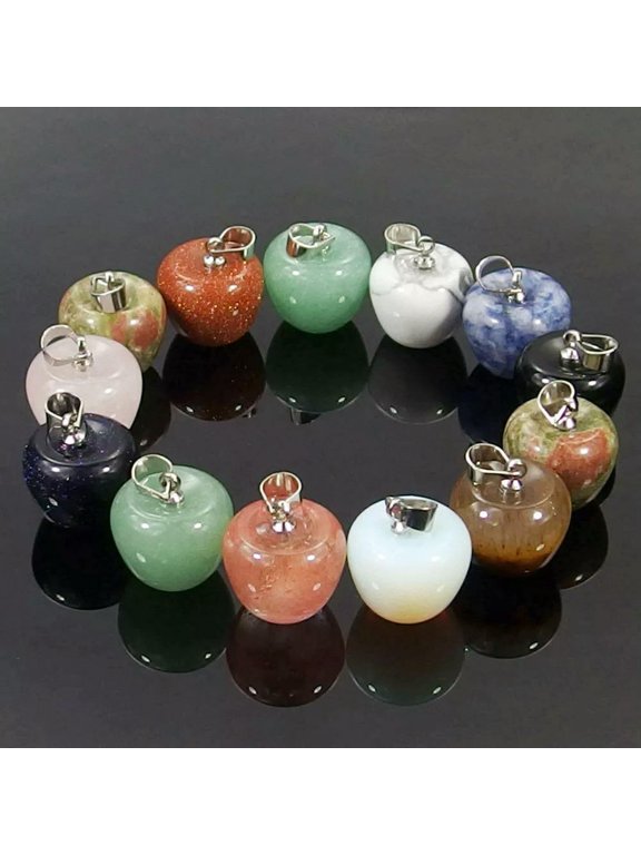 24pcs Hand Carved Apple Shape Natural Gemstone Loose Beads Pendant Stone Jewelry
