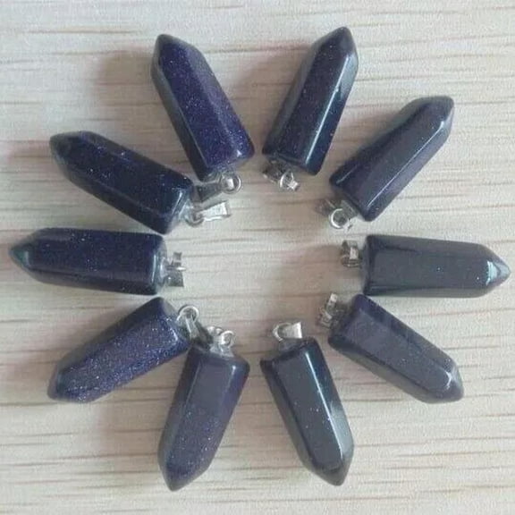 K-KED 24pcs Natural Blue Sand Stone Hexagonal Pillar Pendants Making Jewellery 22x9mm