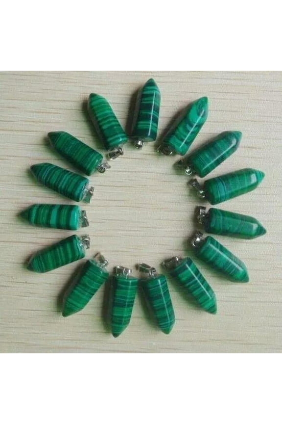 24pcs Natural Malachite Stone Hexagonal Pillar Pendant Bead Jewellery 22x9mm