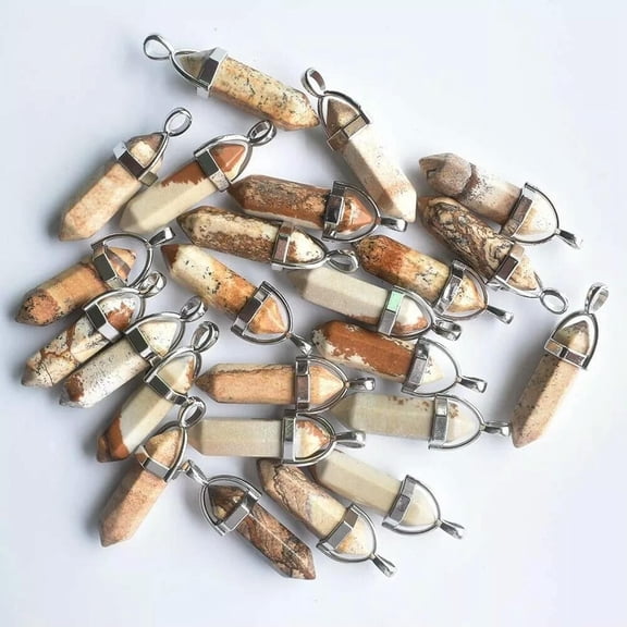 K-KED 24pcs Natural Picture Stone Stone Pendants Hexagonal Pillar Pendulum Necklaces