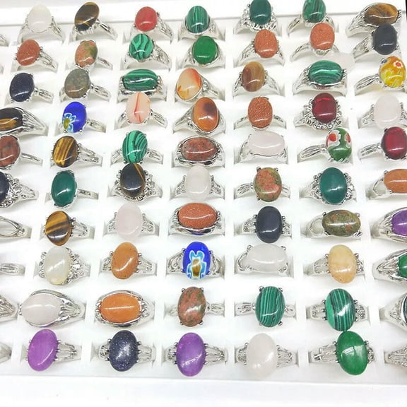 K-KED 24pcs Wholesale Mixed Lots Delicate Jewelry Fashion Natural Stone Oval Men's Lady's Rings