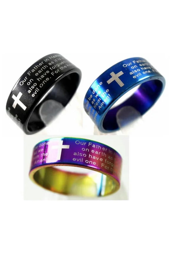 25 Color Mix English Lord's prayer Stainless Steel Jesus Rings Religious Jewelry