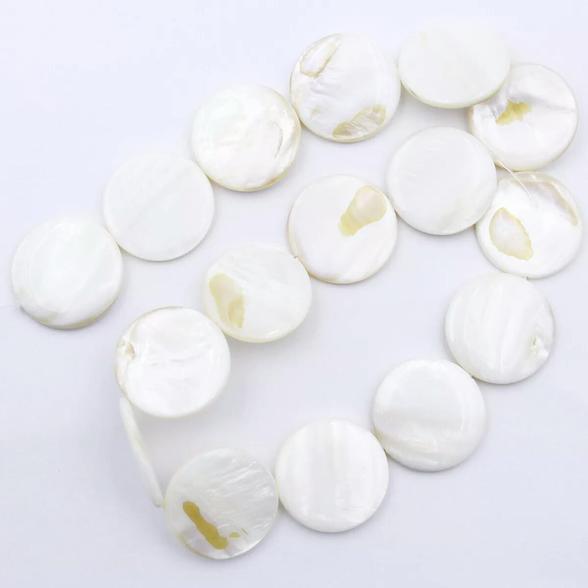 K-KED 25mm Natural Mother of Pearl Round Flat Coin Shell Loose Beads 15 ...