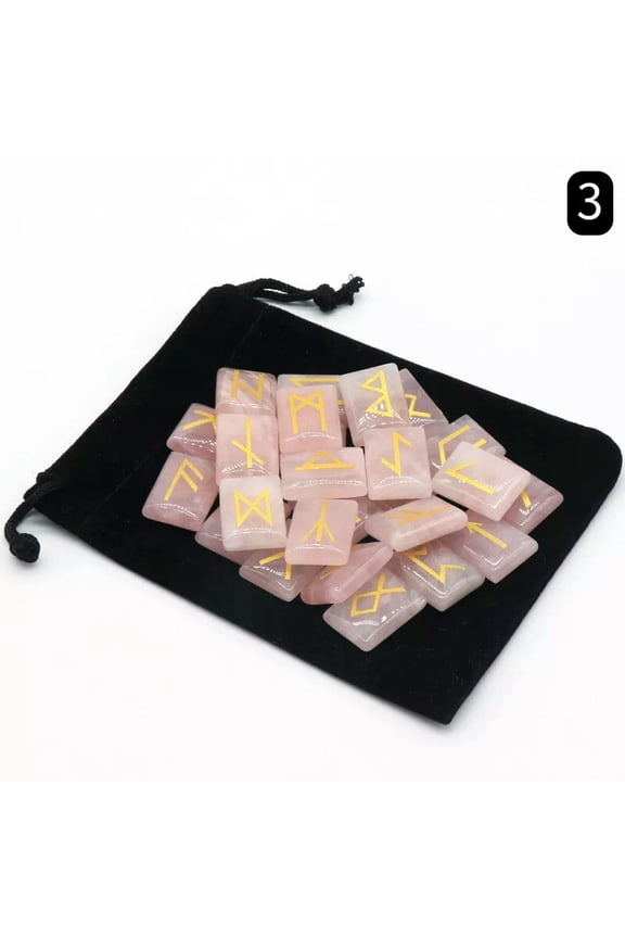 25pcs Rose Quartz Stone Runes Seven Chakra Energy Reiki Healing Pendants