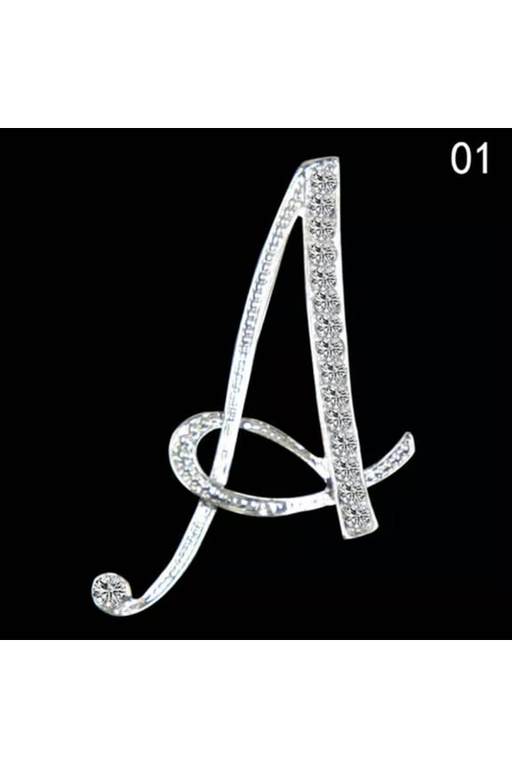 26 Letters Crystal Rhinestone Alphabet Brooch Pin Wedding Women Delicate Jewelry Gift-A
