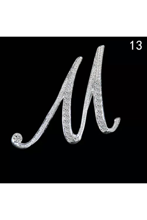 26 Letters Crystal Rhinestone Alphabet Brooch Pin Wedding Women Delicate Jewelry Gift-M
