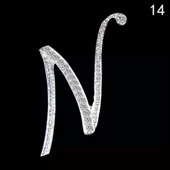 K-KED 26 Letters Crystal Rhinestone Alphabet Brooch Pin Wedding Women Delicate Jewelry Gift-N
