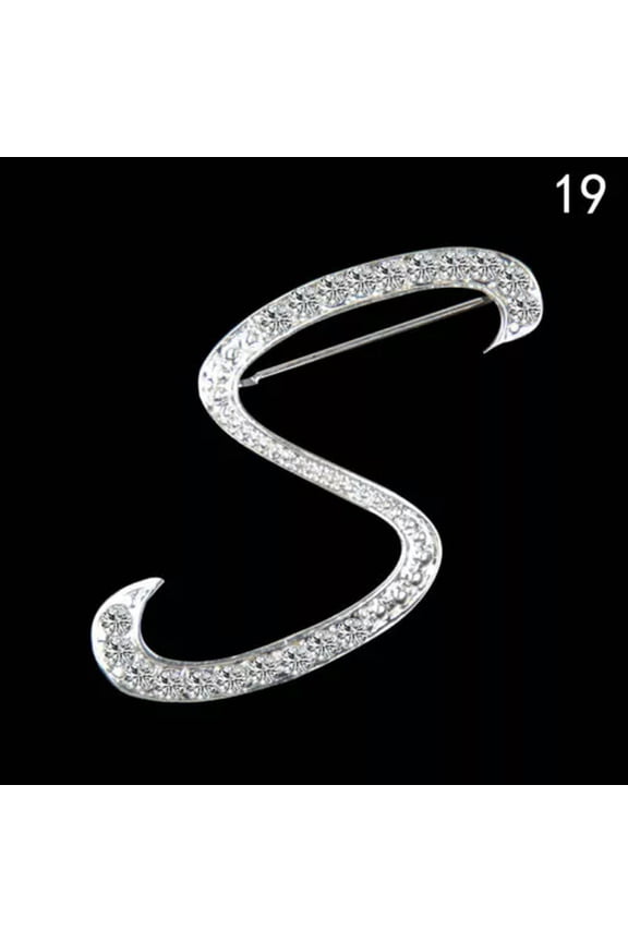 26 Letters Crystal Rhinestone Alphabet Brooch Pin Wedding Women Delicate Jewelry Gift-S