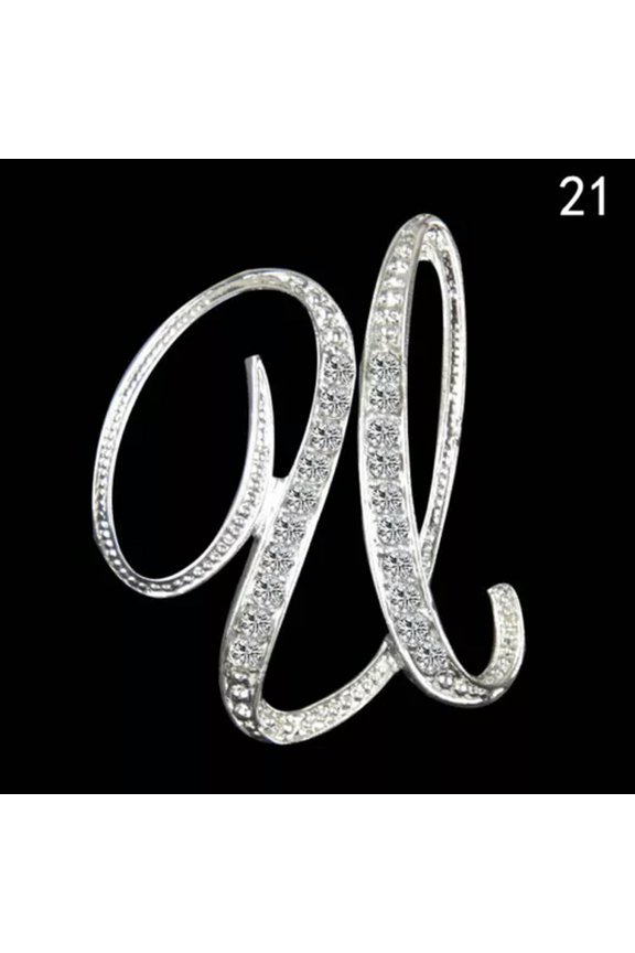 26 Letters Crystal Rhinestone Alphabet Brooch Pin Wedding Women Delicate Jewelry Gift-U