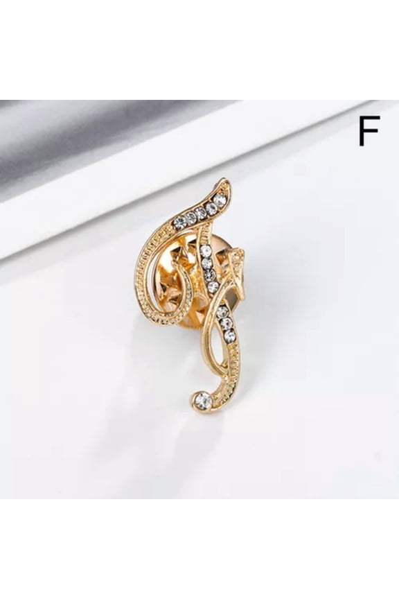 26 Letters Crystal Rhinestone Alphabet Brooch Pin Wedding Women Delicate Jewelry Gifts-F