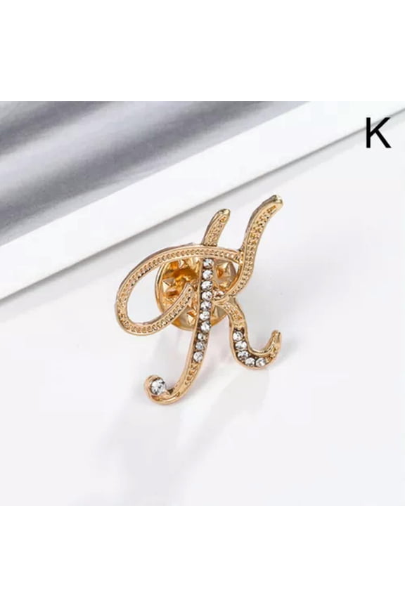 26 Letters Crystal Rhinestone Alphabet Brooch Pin Wedding Women Delicate Jewelry Gifts-K