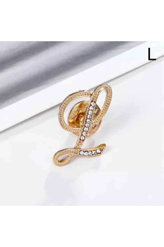26 Letters Crystal Rhinestone Alphabet Brooch Pin Wedding Women Delicate Jewelry Gifts-L