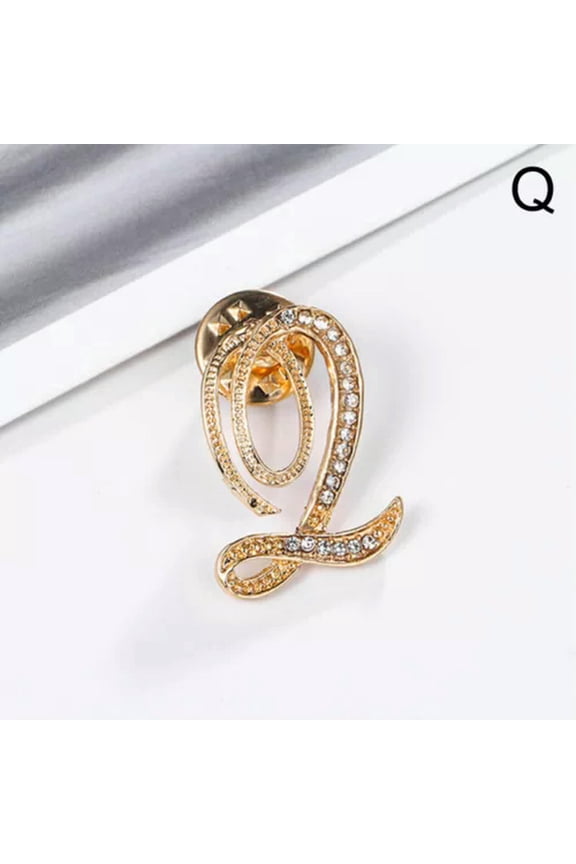26 Letters Crystal Rhinestone Alphabet Brooch Pin Wedding Women Delicate Jewelry Gifts-Q