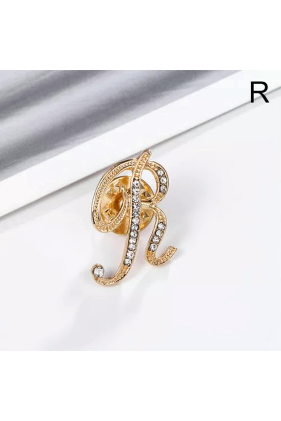 26 Letters Crystal Rhinestone Alphabet Brooch Pin Wedding Women Delicate Jewelry Gifts-R