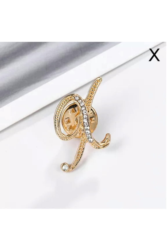 26 Letters Crystal Rhinestone Alphabet Brooch Pin Wedding Women Delicate Jewelry Gifts-X