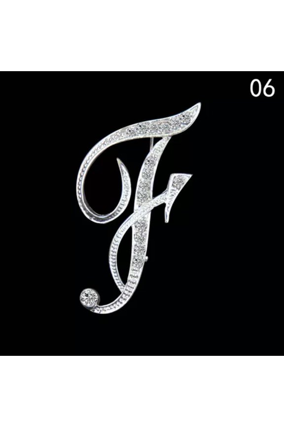 26 Letters Crystal Rhinestone Alphabet Brooch Pin Wedding Women Jewellery-F
