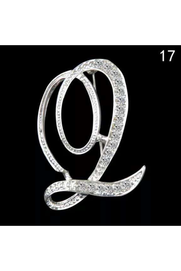26 Letters Crystal Rhinestone Alphabet Brooch Pin Wedding Women Jewellery-Q