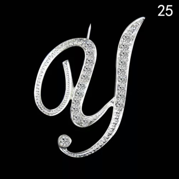 K-KED 26 Letters Crystal Rhinestone Alphabet Brooch Pin Wedding Women Jewellery-Y