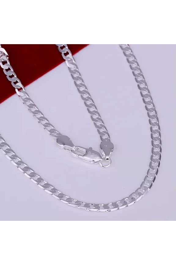 2PCS 925 Sterling Silver Delicate Jewelry Flat Full Sideways Chain Necklace 4MM N132-24 inch