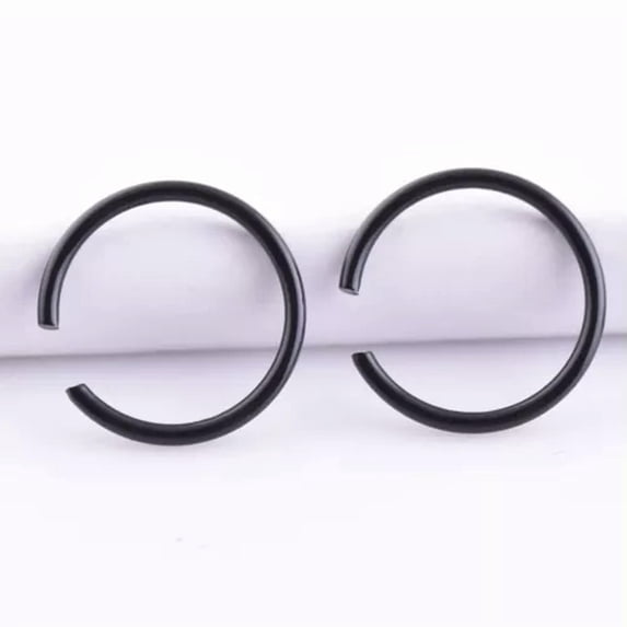 K-KED 2PCS Fake Piercing Nose Lip Ring Hoop Ear Body SILVER BLACK GOLD Steel Clip On-black