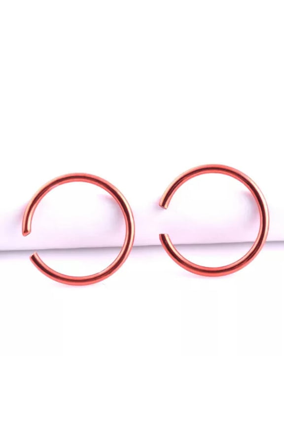 2PCS Fake Piercing Nose Lip Ring Hoop Ear Body SILVER BLACK GOLD Steel Clip On-red
