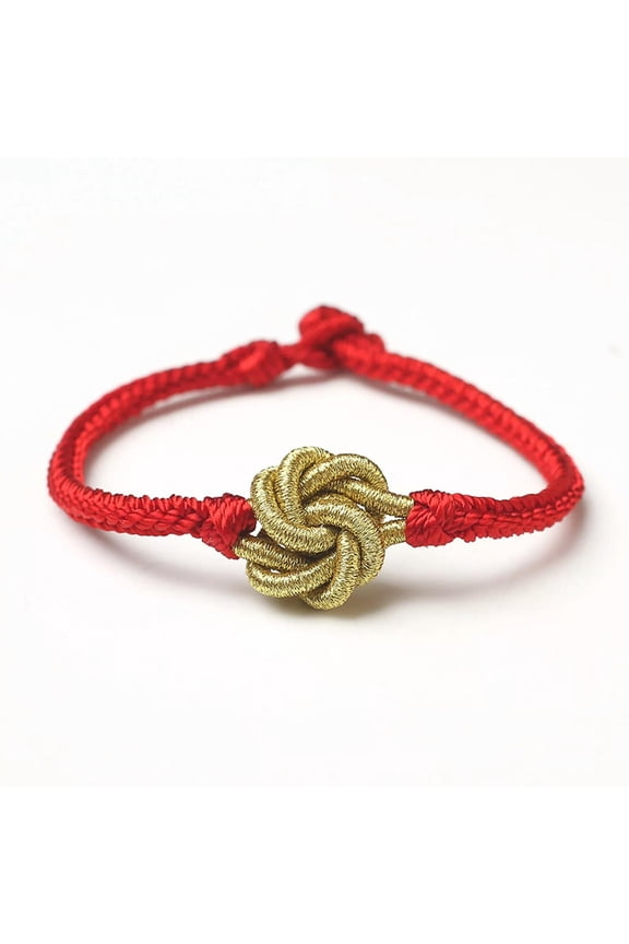 2PCS Handmade Lucky Red String Cord Thread Braided Knitted Flower Rope Bracelet