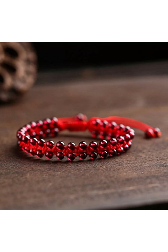 2PCS Lucky Garnet Bead Handmade Red String Cord Braided Knitted Bracelet Anklet