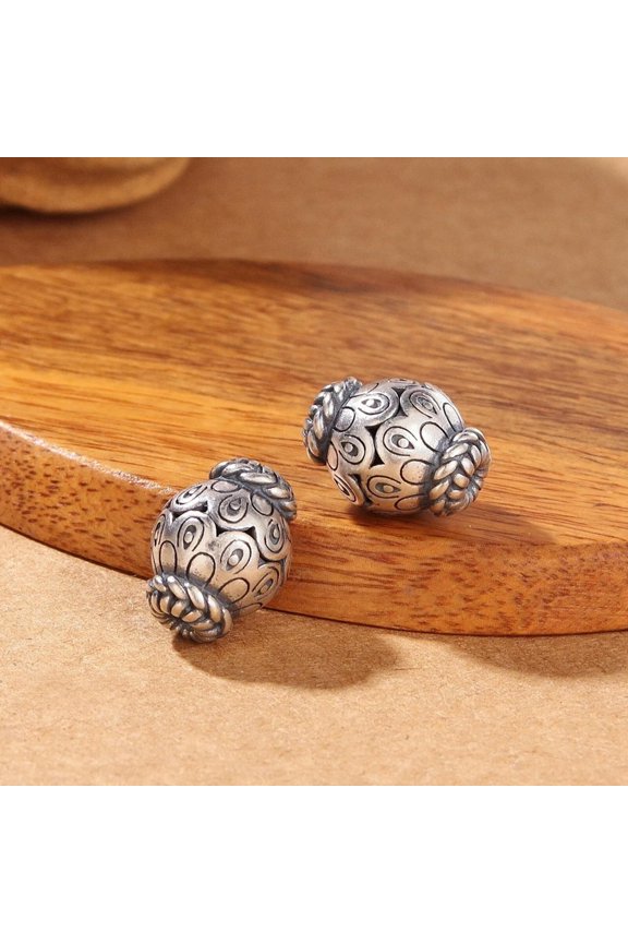 2PCS Real 925 Sterling Silver Bead Lucky Men Women DIY Pattern Pendant