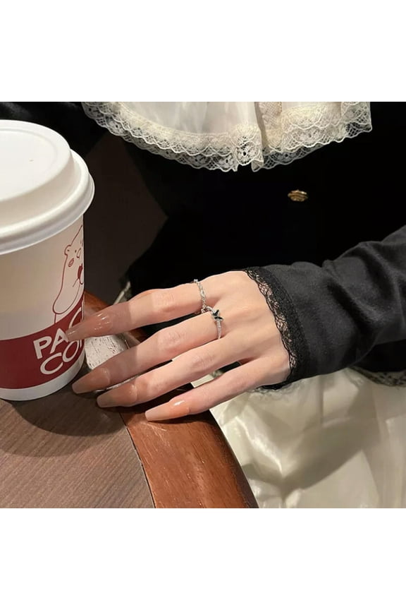 2PCS Shiny Crystal Butterfly Zircon Rings Korean Style Silver Color Finger Ri:yq