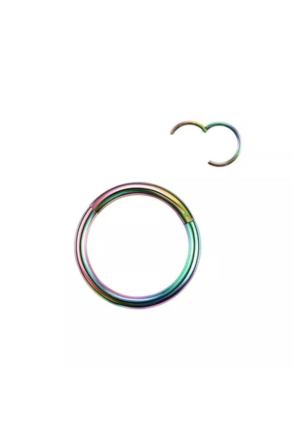 2PCS Stainless Steel Nose Lip Ear Ring Hinged Septum Clicker Hoop Body Piercing-16G 8mm-Rainbow