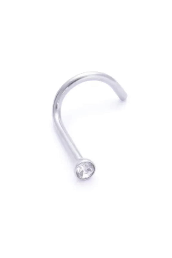 . 2PCS Surgical Steel Small Gem Crystal Screw Nose Stud Nose Ring Hoop Piercing-white