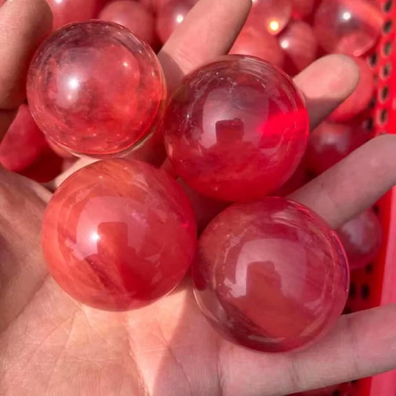 K-KED 2Pcs 60mm Natural Red Smelting Stone Ball Healing Quartz Crystal Sphere W/ Stand