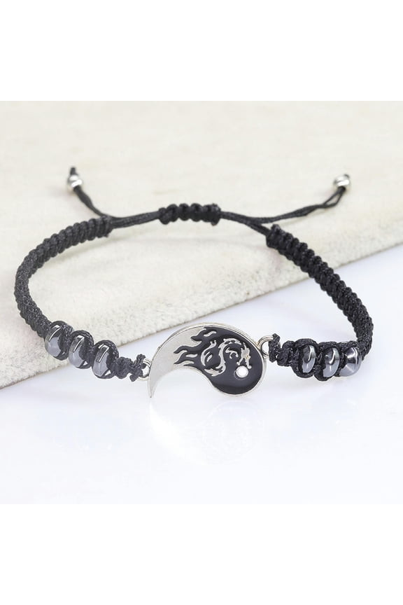2Pcs Dragon Totem Tai Chi Lovers Bracelet Yin Yang Handmade Woven Hand Rope-1-2PCS