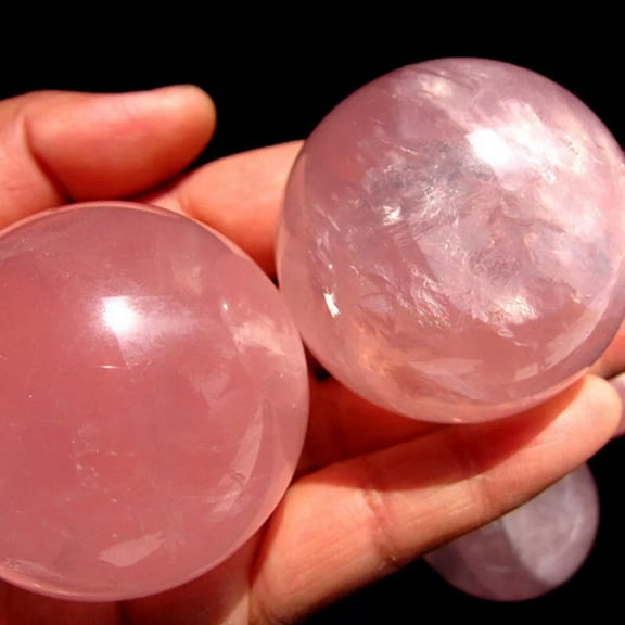 K-KED 2Pcs Large Natural Healing Pink Rose Quartz Crystal Ball Sphere Reiki W/ Stand-default