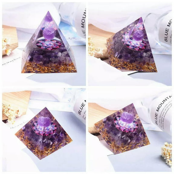K-KED 2Pcs Natural Orgonite Pyramid Amethyst Quartz Crystal Ball Mineral Orgone Tower
