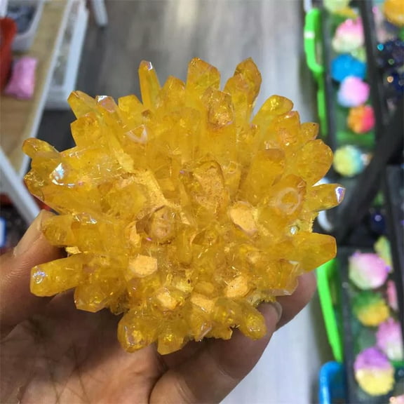 K-KED 2Pcs Natural Quartz Cluster Yellow Crystal Gem Stone Mineral Healing Specimens