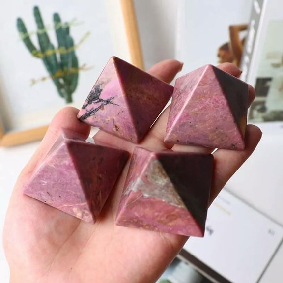 K-KED 2Pcs Natural Rose Rhodonite Quartz Crystal Healing Pyramid Gemstone Energy Tower