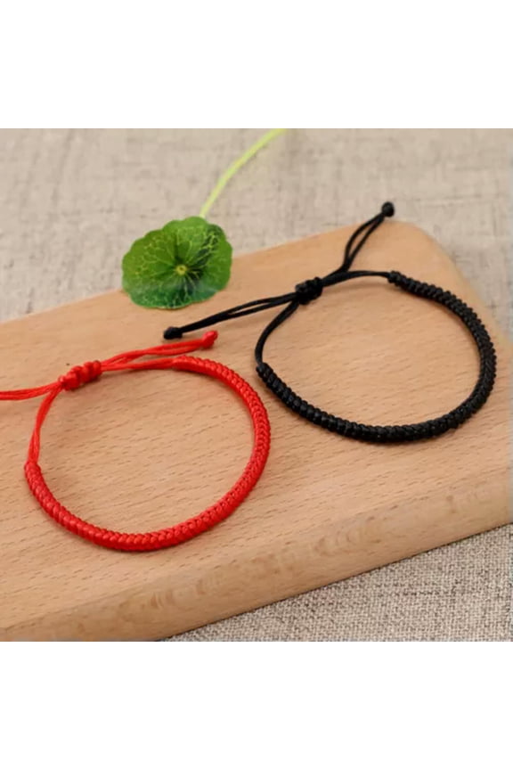 2Pcs Red and Black Lucky Amulet Women Men Bracelet Snake Knot Knitted Bracelet-default