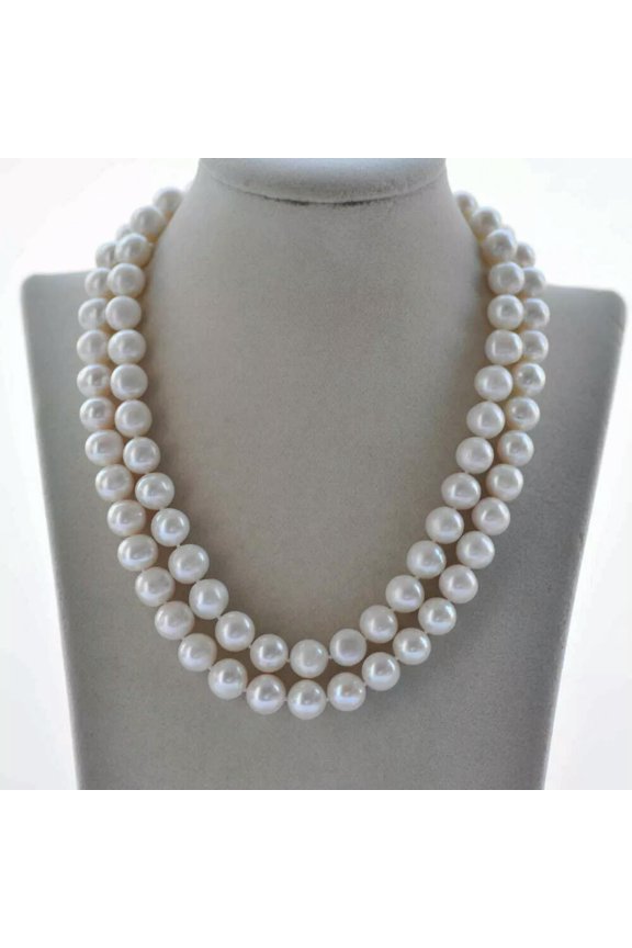 2Row 18" 11-12mm Round White Freshwater Pearl Necklace Rose
