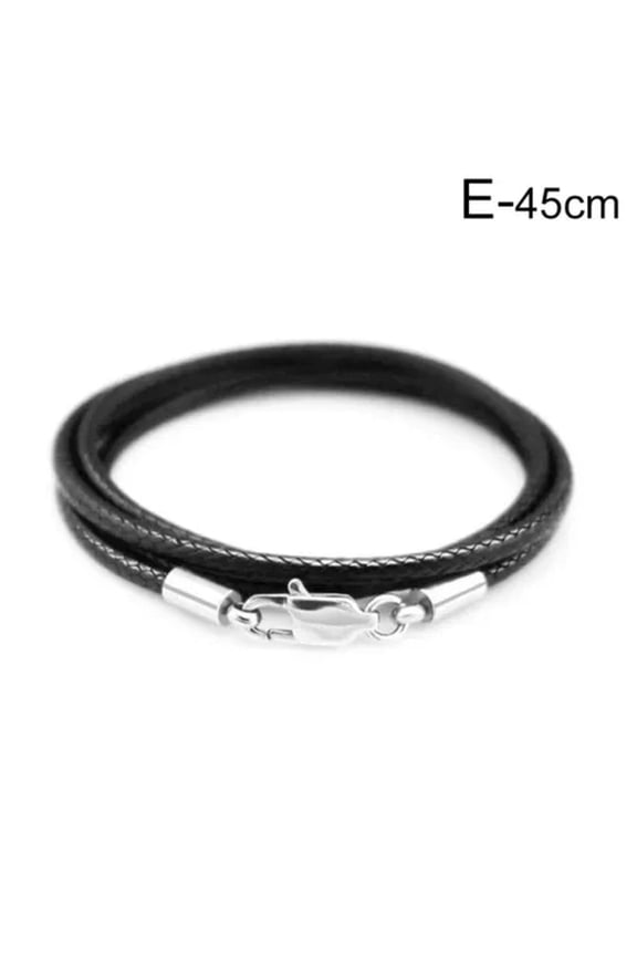 2mm 45cm Leather Wax Rope Cord Necklace Chain DIY Bracelet String Lobster Clasp-Black -45cm