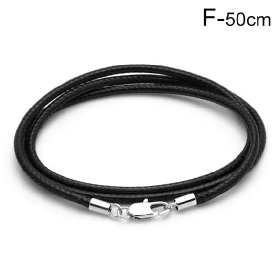 K-KED 2mm 45cm Leather Wax Rope Cord Necklace Chain DIY Bracelet String Lobster Clasp-Black -50cm