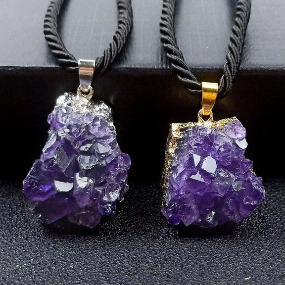 K-KED 2pcs Amethyst Natural Stone Necklace Chakra Healing Crystal Choker Men Women