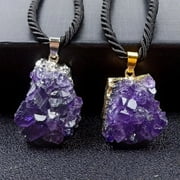 K-KED 2pcs Amethyst Natural Stone Necklace Chakra Healing Crystal Choker Men Women