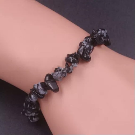 K-KED 2pcs Gemstone 5-8mm Chip Beads Stretchy Bracelet Reiki Chakra Fashion Jewelry-Snow Flake-6.5 lnches